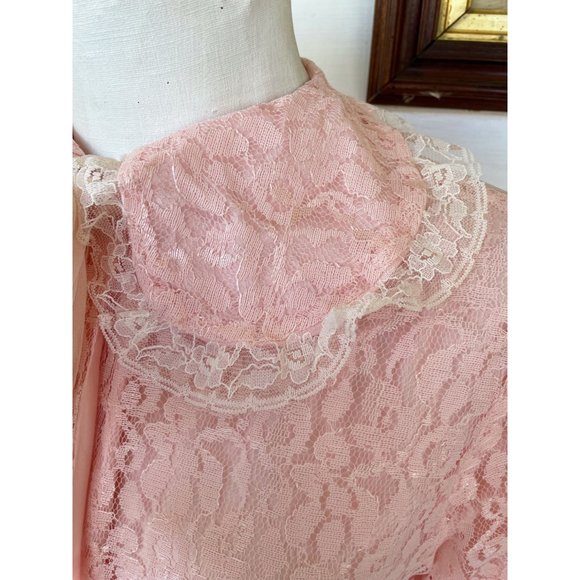 Vintage 1950s Pink Floral Lace Bed Jacket Robe - Picture 12 of 16